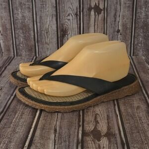 Sz 8 Womens Born Bora Black Leather Thong Comfort Cushioned Sandals Excellent
